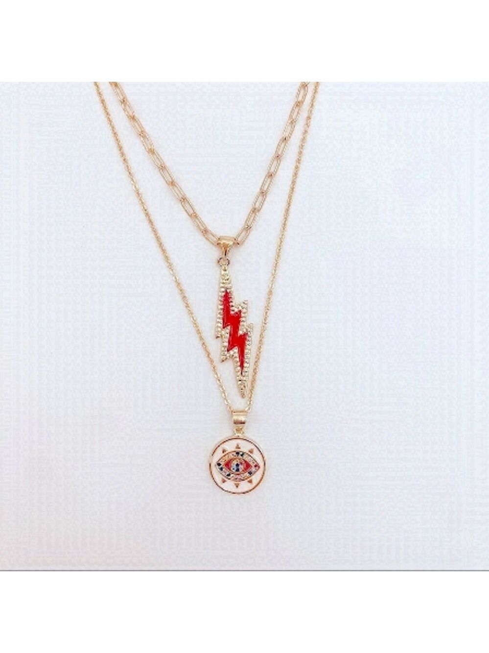 BADASS Lightening Bolt And Evil Eye Necklace.